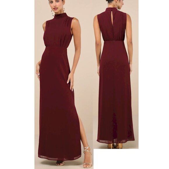 Lulus Dresses & Skirts - Lulus Classic Elegance Plum Chiffon Sleeveless Mock Neck Maxi Dress XL New NWT